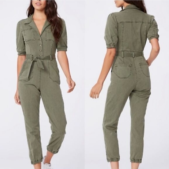PAIGE Womens Mayslie Jumpsuit Vintage Ivy Green Utility Grunge Military Size 8